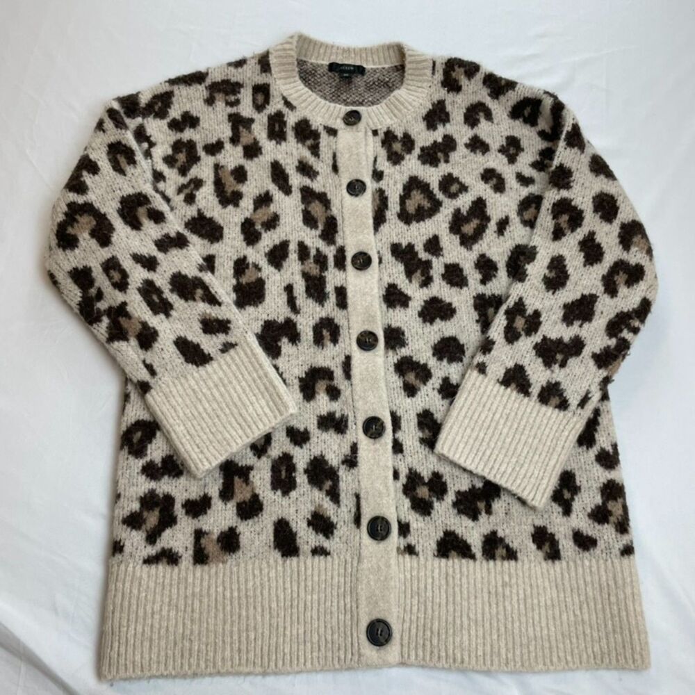 J Crew Leopard Print Oversized Button Front Cardigan Sweater Size XS
